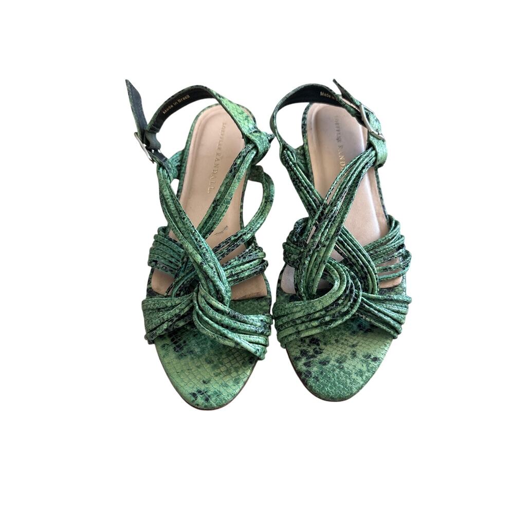 Loeffler Randall Filippa Green Snake Embossed Sandals Sz 8.5